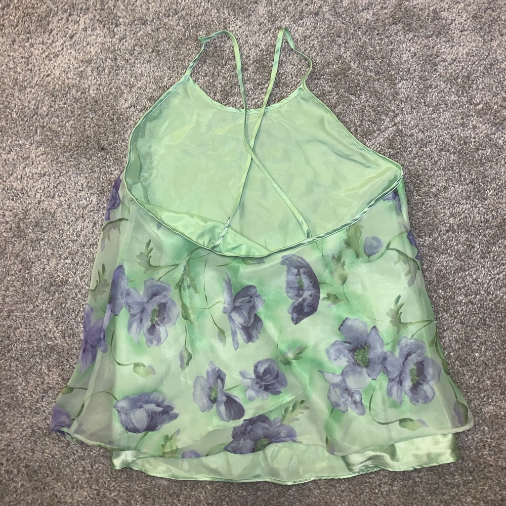 Lime Green & Purple Polyester Floral blouse sz M - Picture 11 of 13